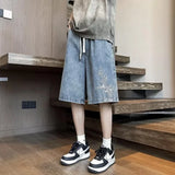 Shopmocho Summer Y2K Baggy Jorts For Men 2025 New Embroidered Short Jean Pants Vintage Wide Leg Bermuda Hip Hop Streetwear Denim Shorts