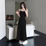 Shopmocho 2025 Summer Elastic Tank Dress Women's Sleeveless Off-The-Shoulder Waist-Fitted Slimming Long Dress Off-Shoulder Base Layer