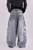 SHOPMOCHO Loose Jeans Women Graffiti Print Baggy Wide Leg Straight Leg Ripped Floor Pants Harajuku Y2k Gothic Unisex Work Denim Pants