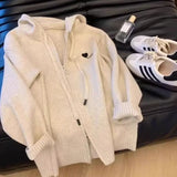 Shopmocho Gray Hooded Sweater Coat Autumn Winter Double Zipper Long Sleeve Loose Fashion Korean Soft Thickened Knitted Tops Coats