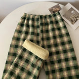 Shopmocho Women's High Waist Fleece Lined Wide Leg Pants Autumn Winter Comfortable Casual Korean Style Home Wear Slimming Trousers