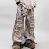 Shopmocho Hip-hop street clothing wasteland style tie-dye ripped jeans men 2025 autumn and winter new American retro baggy wide-leg pants