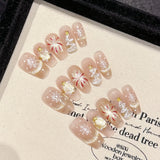 SHOPMOCHO 10pcs Handmade Press On Nails For Christmas Flash Firework Snowflake Designs Cat's Eye False Nails Wearable DIY Manicure Art