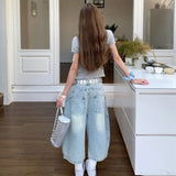SHOPMOCHO 2025 Summer Sexy Vintage Style Harajuku Blue Jeans Women's Y2K Punk Street Baggy Denim Trouser Casual Mop Calf Length Pants