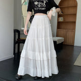SHOPMOCHO White Tiered Ruffle Hem Skirt 2025 - High Waist Flowy A-Line Maxi Skirt, Summer Chiffon Layered Skirt with Pleats
