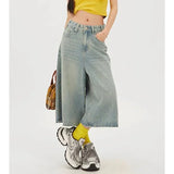 SHOPMOCHO 2026 Summer High Street Women Baggy Thin Jeans Female High Waist Capri Pants Girls Solid Color Leisure Denim Shorts