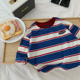 SHOPMOCHO 2025 Stylish Boys' Striped Sweatshirt  Comfortable Long Sleeve Top for Spring & Autumn Casual Base Layer Shirt