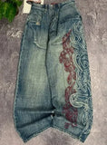 SHOPMOCHO 2026 new printed retro wide-leg casual slim trousers Hip-hop personality jeans Y2K women's dark fun graffiti floor-length pants