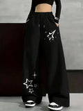 SHOPMOCHO New Women's Plus Size Spring Star Print Pants Fleece Elastic Waist Straight Leg Sweatpants Fashionable and Versatile