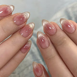 SHOPMOCHO 24pcs French Almond Press on Nails Blue False Nails Star Pattern Wearable Stick-on Nails Fake Nail Uñas Накладные Ногти 네일팁