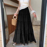 SHOPMOCHO White Tiered Ruffle Hem Skirt 2025 - High Waist Flowy A-Line Maxi Skirt, Summer Chiffon Layered Skirt with Pleats