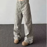 SHOPMOCHO American Retro High Street Pocket Design Jeans Men's Loose Casual Straight Leg Vibe Wide Leg Floor-Length Trendy Pants