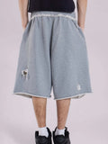 SHOPMOCHO  Gray Distressed Baggy Shorts Women Casual Grunge Wide Leg Sport Shorts Hip Hop Streetwear Oversized Holes Sweatpants