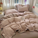 SHOPMOCHO Ruffles Bedding Set Floral Style Duvet Cover Pillowcase with Bedsheet Skin-friendly Bed Linen Set Girls Room Bedclothes 이불세트