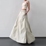 Shopmocho Temperament Retro Slit Women Cargo Skirts Summer High Waist Streetwear Midi Skirts Y2K Chic Hip All Match Folds A Line Skirt