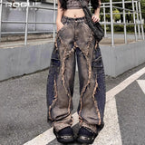 SHOPMOCHO Y2K Grunge Deconstructed Distressed Jeans Unisex Patchwork Washed Wide Leg Denim Pants Hip Hop Streetwear Harajuku Punk Trousers