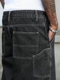 SHOPMOCHO Men's Summer Black-Grey Loose Baggy Denim Shorts