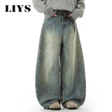 Shopmocho Men's Wear Blue Wide-Leg Denim Pants Baggy Jeans Vintage Three-Dimensional Cut Curved Knife Jeans Loose Fit Summer New Trend