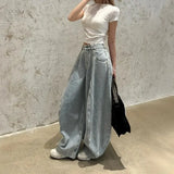 Shopmocho American Washed Loose Wide Leg Knife Edge Jeans Women's Spring Autumn New High Waist Loose Slimming Floor Length Pants