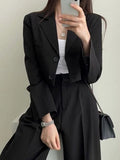 SHOPMOCHO Korean OL Short Suits Sets Women Casual Loose Crop Blazers Jackets Conjunto New High Waist Wide Leg Pants Ensemble Offcie Outfit