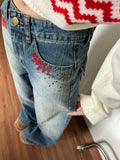 Shopmocho American Embroidery Hot Stamping Design Trendy Cool High Waisted Straight Leg Jeans for Women New Casual Slim and Wide Leg Pants