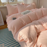 SHOPMOCHO Cotton Bedding Set 4pcs with Solid Bed Sheet Duvet Cover Pillowcases Single Couple Bedsheet King Queen Double Twin Size