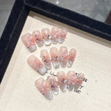 Shopmocho 10Pcs Reuse Finished Fake Nails with Butterfly Deisgn Pink Cat's Eye French Handmade Press on False Nails Wearable Nail Art Tips