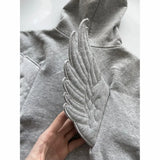 SHOPMOCHO Women Grey Angel Wing Embroidered Hoodie Cute Kawaii Pullover Sweatshirt Wing Decoration Back Y2K Street Harajuku Loose Pullover