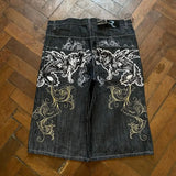 SHOPMOCHO Baggy Y2K New Trend Harajuku Hip-Hop Rock Joker Street Mens Sports Pants Gothic Retro Embroidery Loose American Denim Shorts