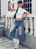 SHOPMOCHO New Loose Wide Leg No Elastic Denim Jeans Women's Casual Trousers American Korean Style Y2K Seven-Foot Pants