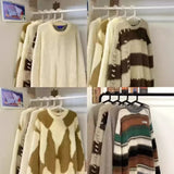 Shopmocho Soft Faux Mink Stripe Color Block Sweater Women's Autumn Winter Loose Design Lazy Style Knitted Top Thick Winter Suitable