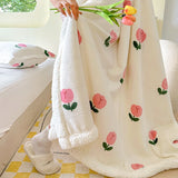 SHOPMOCHO Winter Cartoon Printed Lamb Wool Blanket Thick and Warm Coral Fleece Blanket for Office Napping Fluffy Soft Plush Bedspread