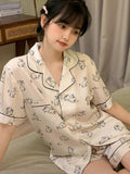 SHOPMOCHO Women's 2pcs Cute Print Short Sleeve Button Top and Shorts Pink Sleepwear Soft Comfy Homewear Casual Loungewear Pajama Set