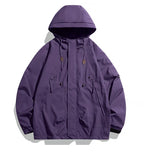SHOPMOCHO Windbreakers Men Hooded Jacket Zipper Coat Cargo Waterproof Black Bomber Camping Loose Thin Softshell Hooded Hiking Jacket
