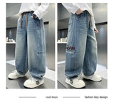 SHOPMOCHO 4-14Yrs Children Boys Jeans UNITIM Spring Autumn Junior Boys Straight Pants Loose Elastic Waist Teens Boys Pants Kids Boy Pants