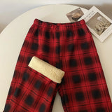 Shopmocho Women's High Waist Fleece Lined Wide Leg Pants Autumn Winter Comfortable Casual Korean Style Home Wear Slimming Trousers