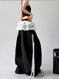 Shopmocho American retro trend patchwork lace skirt casual women's wide leg pants summer Y2K millennium fashion women's pants emo