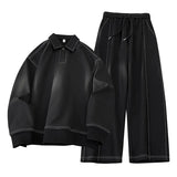 SHOPMOCHO Two-piece set men sportswear Spring New Mens Casual Outdoor Set Square Neck Long Sleeve Loose TShirt Elastic Waist Comfort Pants