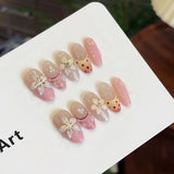 SHOPMOCHO 10Pcs Handmade Nude Color Press On Nails Sparkling Cat-Eye Cherry Star Marine Elements Sequins Cute Girlish Nail Suitable Summer