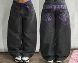 SHOPMOCHO Y2K American New Pattern Embroidery Baggy Jeans Men High Street Vintage Hip Hop Fashion Casual Joker Couple Wide-leg Pants