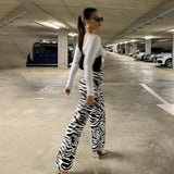 Shopmocho 2025 Summer Zebra Print Wide Leg Pants Y2K Trousers Sexy High Waist Women New Fashion Casual Female Stripe Streetwear 16395