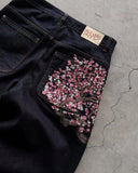 SHOPMOCHO Y2K 2000s Cherry Blossom Pocket Embroidery Fashion Hip Hop Loose Men And Women Clothing Retro Casual Wide Leg Streetwear