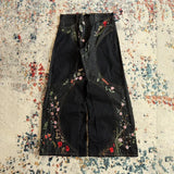 SHOPMOCHO Y2K Floral Baggy Jeans Retro Blossom Embroidery Streamlined Unisex Streetwear Gothic High Street Oversized Wide Leg Men Pants