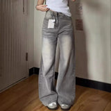 Shopmocho Vintage Wide-Leg Jeans Grey American Style Straight-Leg Casual Pants For Women Loose Fit Draped Spring Autumn 2025 New Arrival
