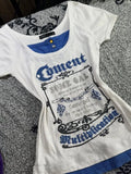 SHOPMOCHO American Retro Spice Girl T-shirt Y2K Harajuku White Blue Patchwork Fake Two Chic Tees Street Punk Letter Print Slimming Top