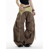 Shopmocho Men's Brown Baggy Parachute Pants Oversize Cargo Pants Harajuku Japanese 2000s Style Y2k Gyaru Vintage Trousers Clothes Autumn