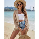 SHOPMOCHO-Openwork Open Front Longline Cover Up Crochet Knit Cardigan Sweater for Women Summer Vacation Beach Outfit