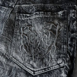 SHOPMOCHOY2K Phantom Jeans High Street Spider Embroidered Patch Hip Hop Streetwear Gothic Retro Oversized Baggy Fit Unisex Mopping Pants