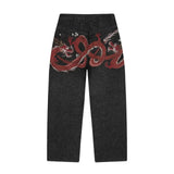Shopmocho Harajuku Flower Woman Embroidery Baggy washed jeans Y2K Vintage 2000s streetwear American Gothic Pants Men Women wide leg pants