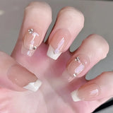SHOPMOCHO 10pcs high-end Light luxury short style French handmade fake nails, Small fresh short French diamond nail decoration patch